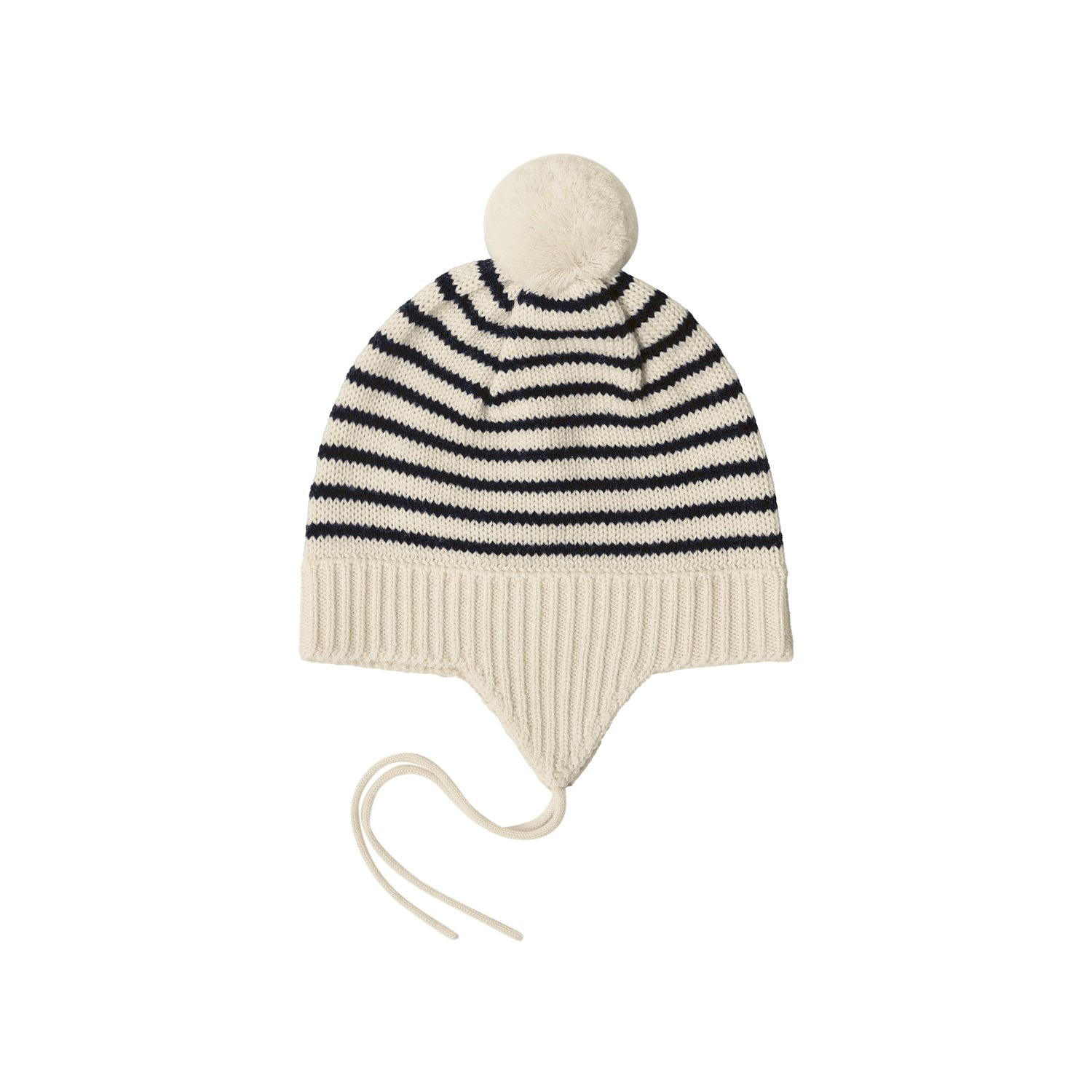 Baby Pompom Hat - Ecru/Dark Navy