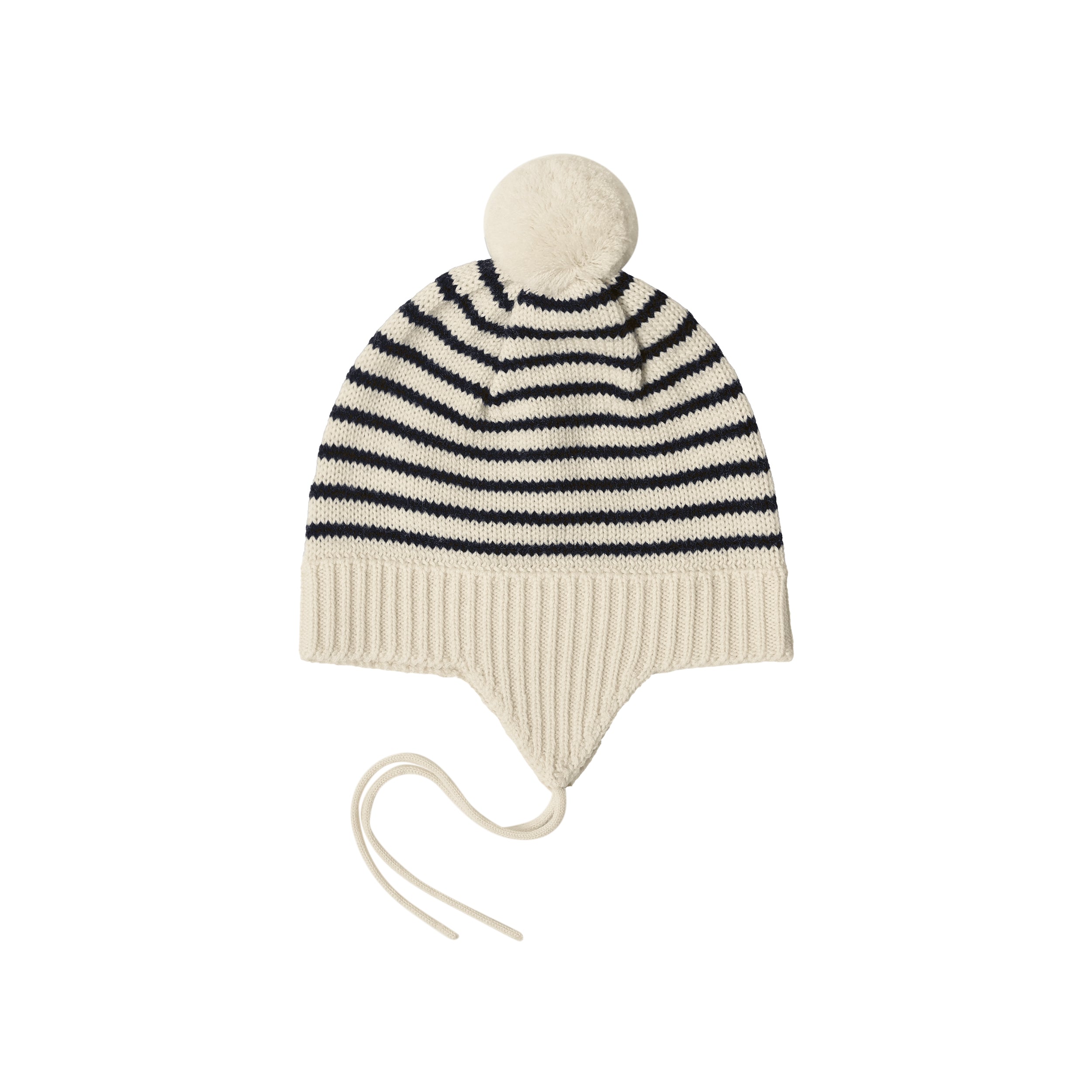 Baby Pompom Hat - Ecru/Dark Navy