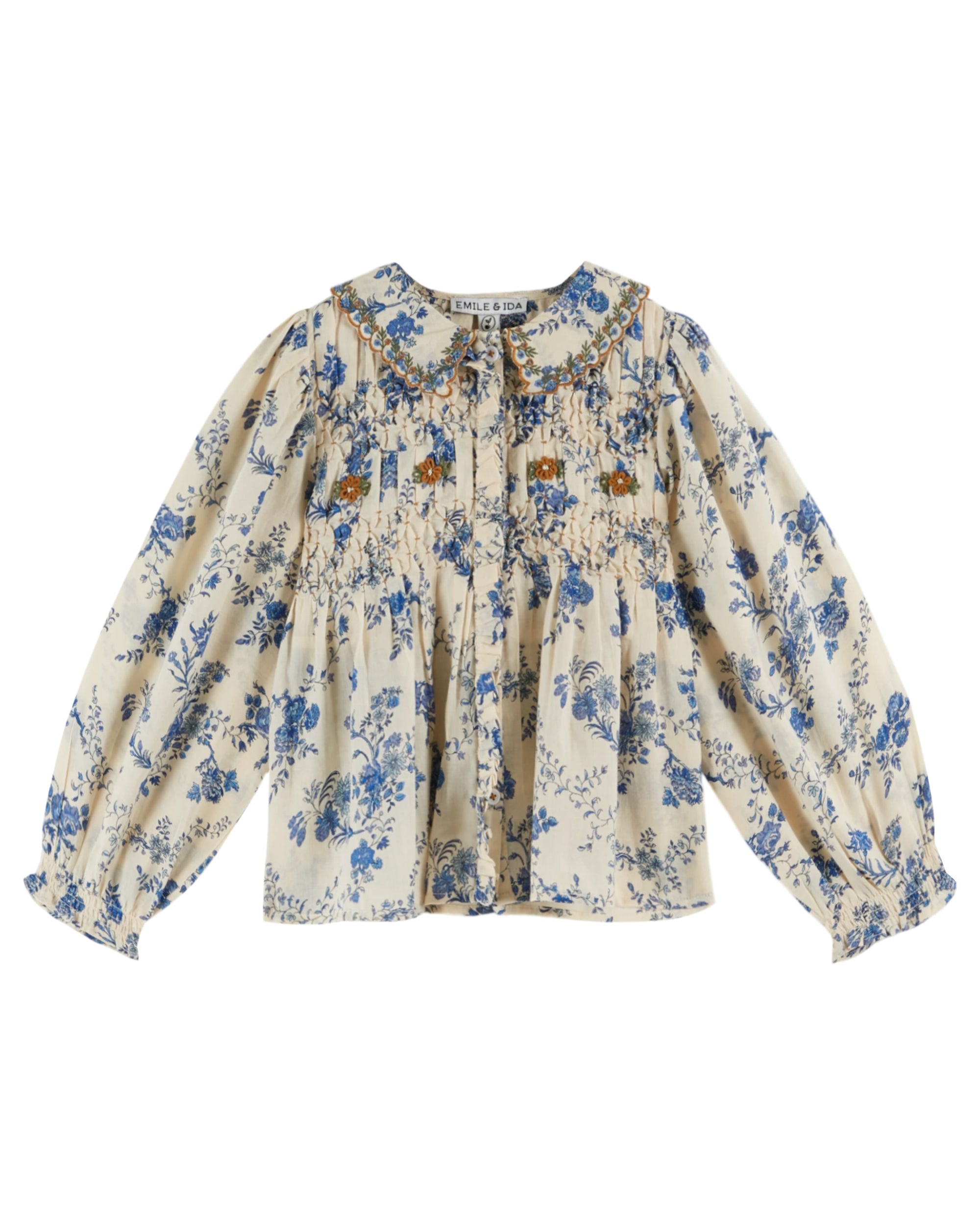 Embroidered Collar Smocked Blouse - Orchid Blauw