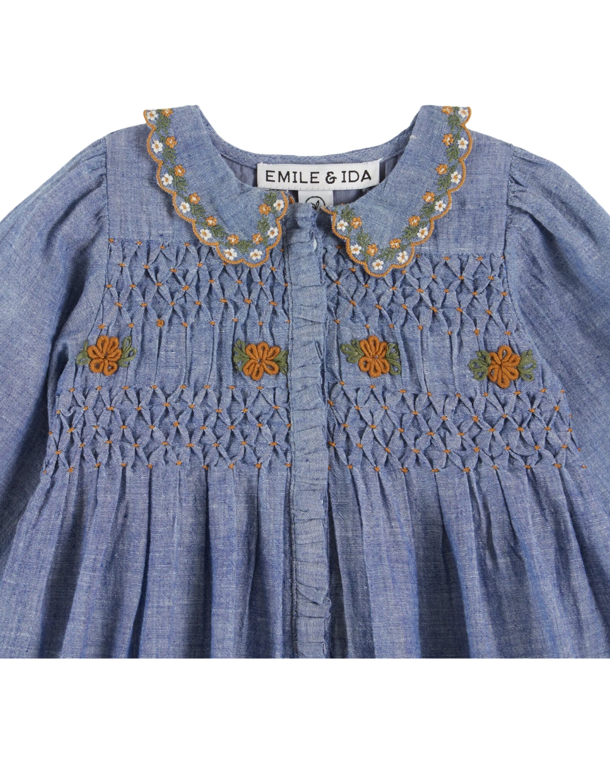 Smocked Jurk - Chambray Blauw