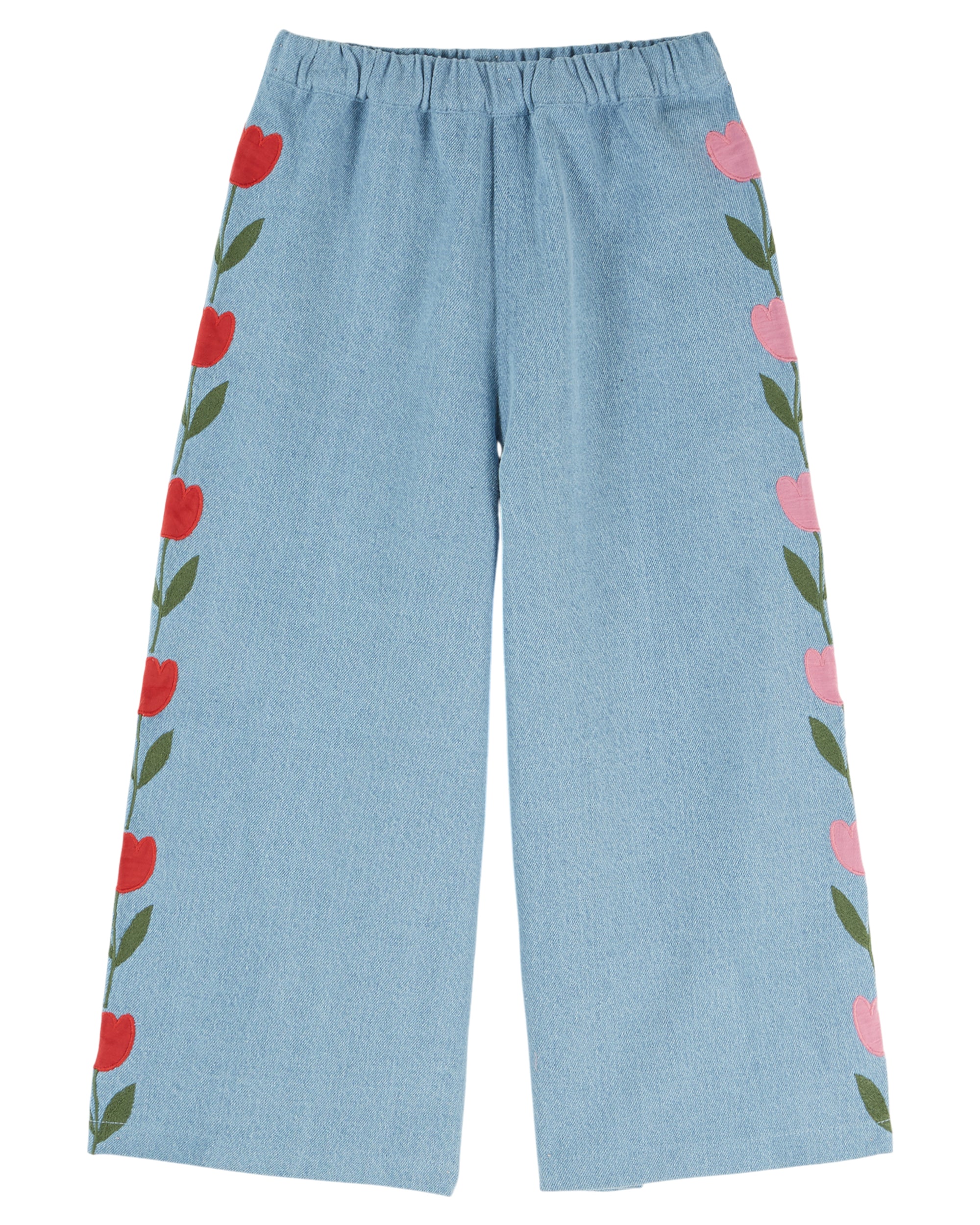 Denim Tulip Embroidered Trousers - Bleu Delave