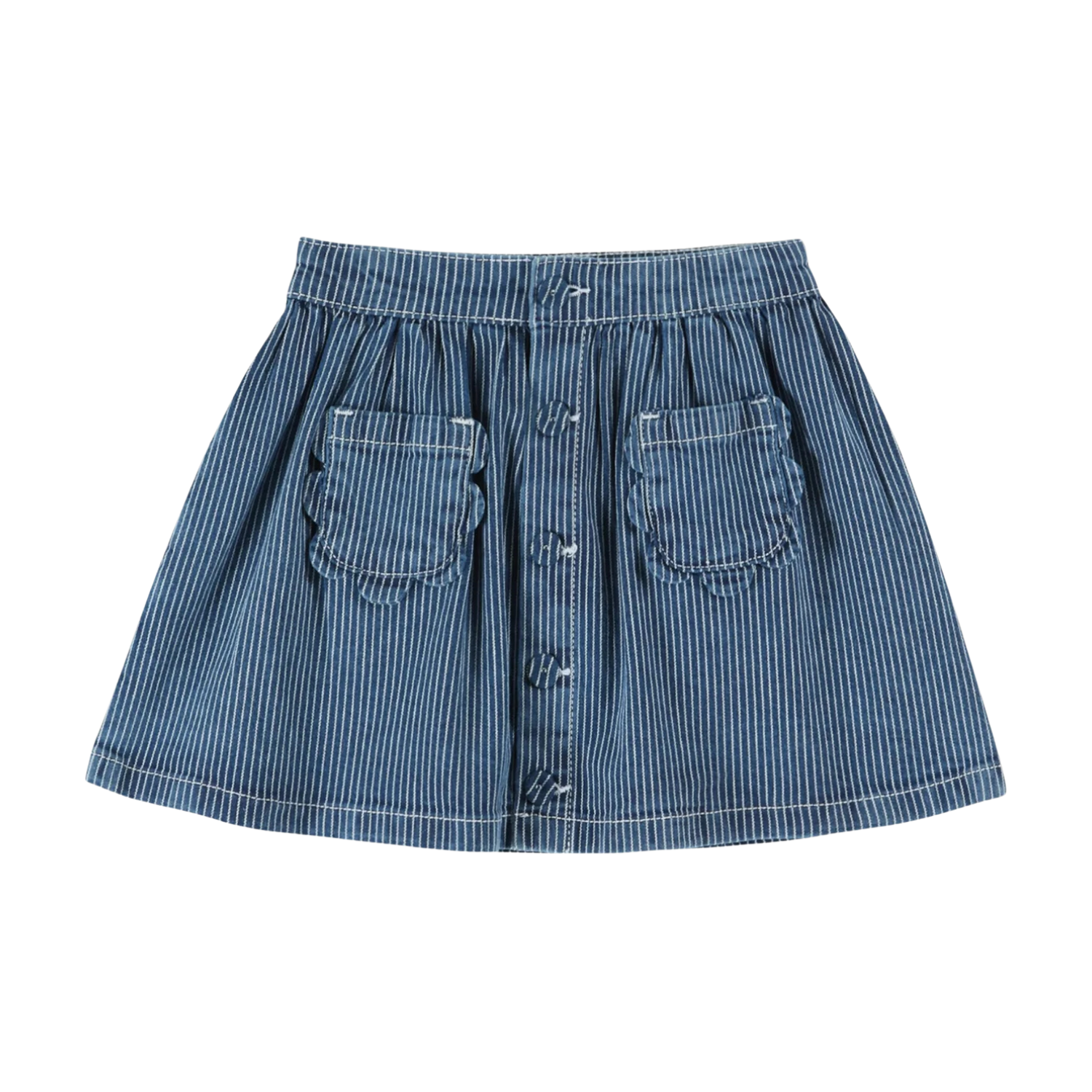 Jupe Poche Fleurs Denim Raye - Denim Raye