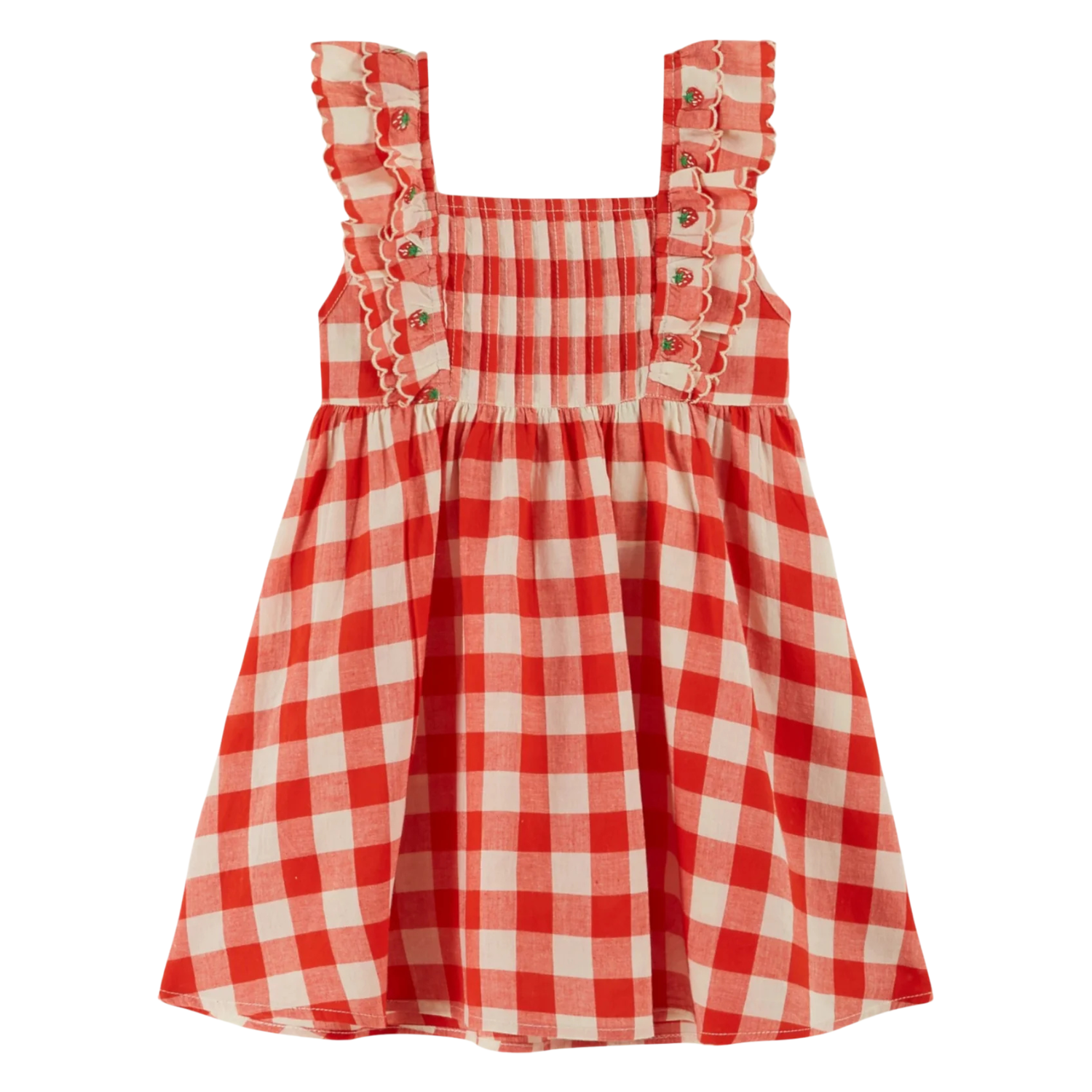 Jurk met Aardbei Detail - Vichy Rood