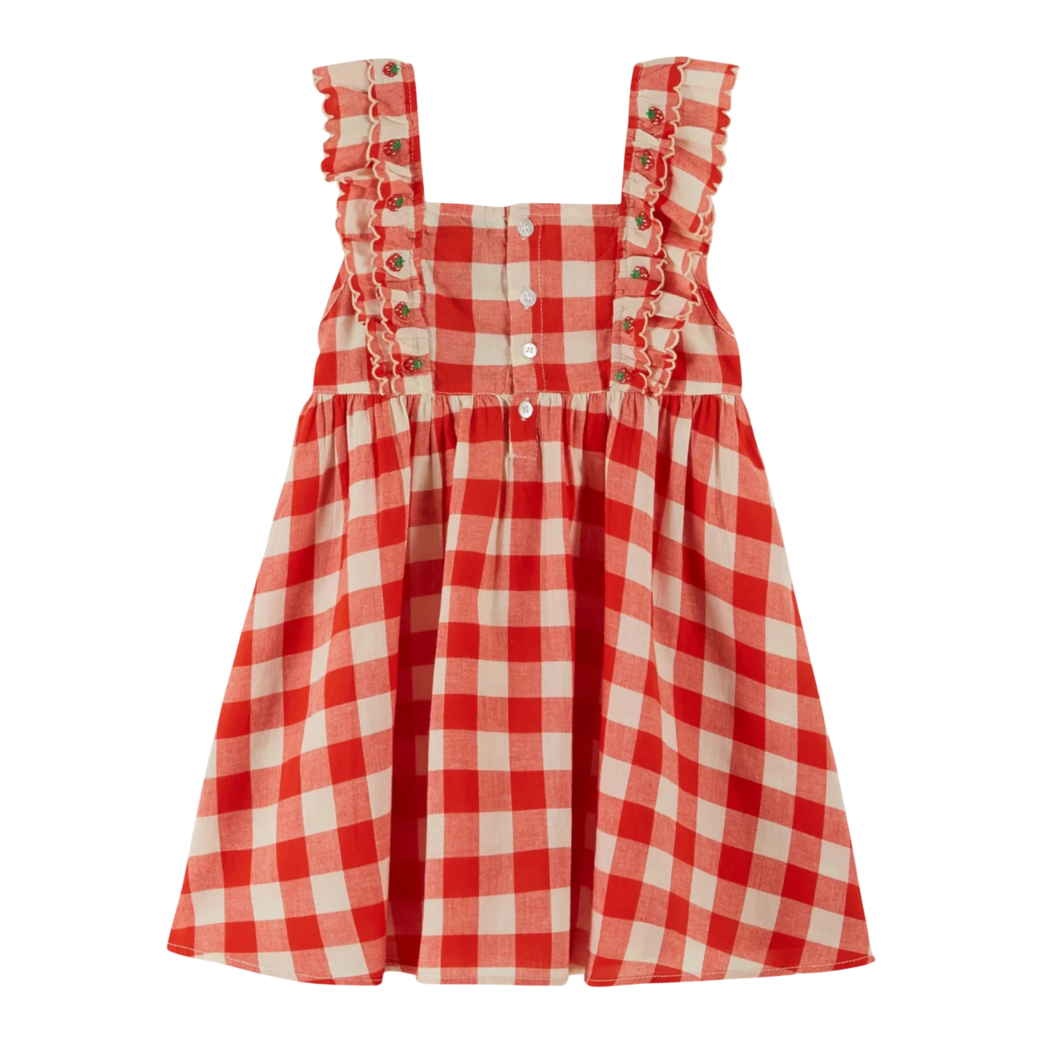 Jurk met Aardbei Detail - Vichy Rood