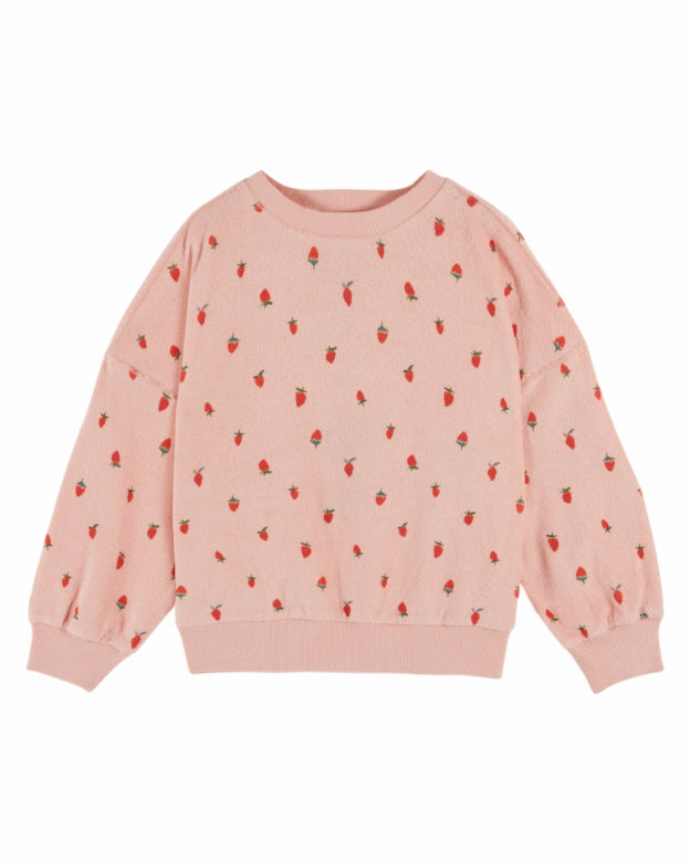 Badstof trui met Aardbei - Roze