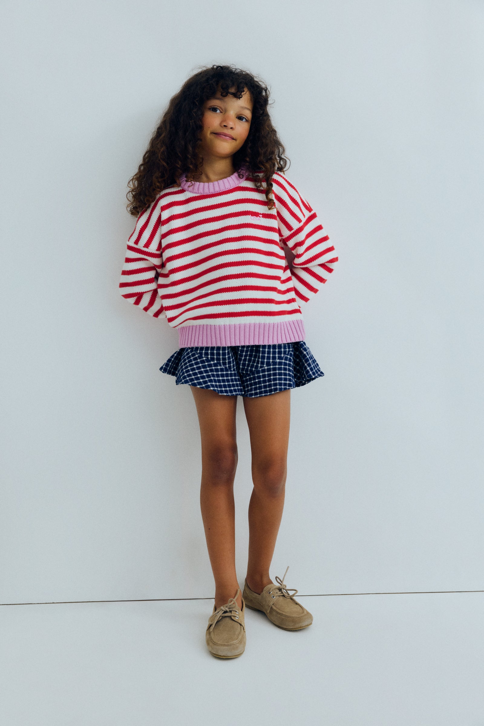 Marigold Jumper Tulip Red & Pink Lavander Stripes