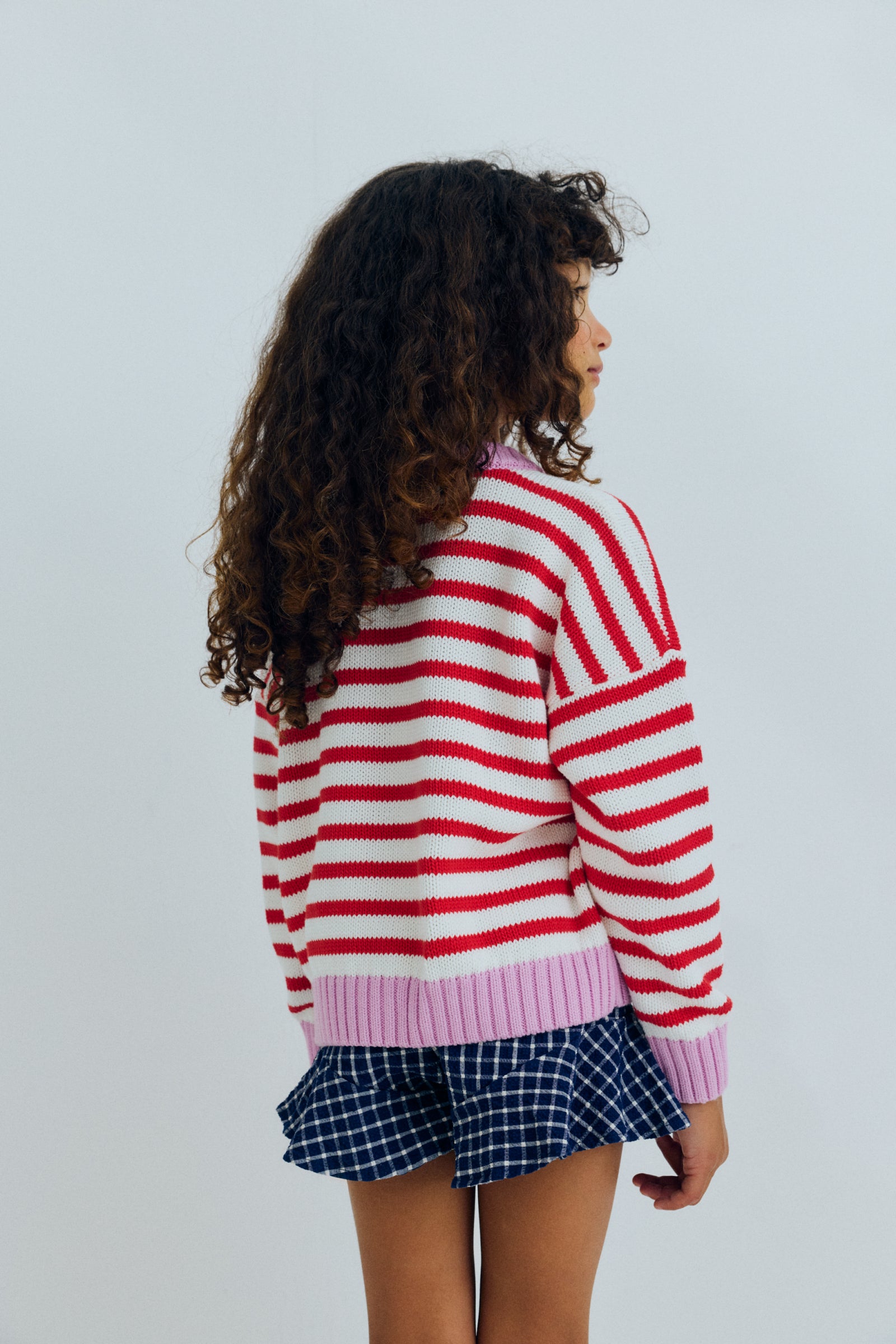 Marigold Jumper Tulip Red & Pink Lavander Stripes