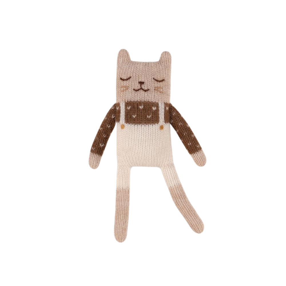 Kitten Knit Toy - Ecru Overalls