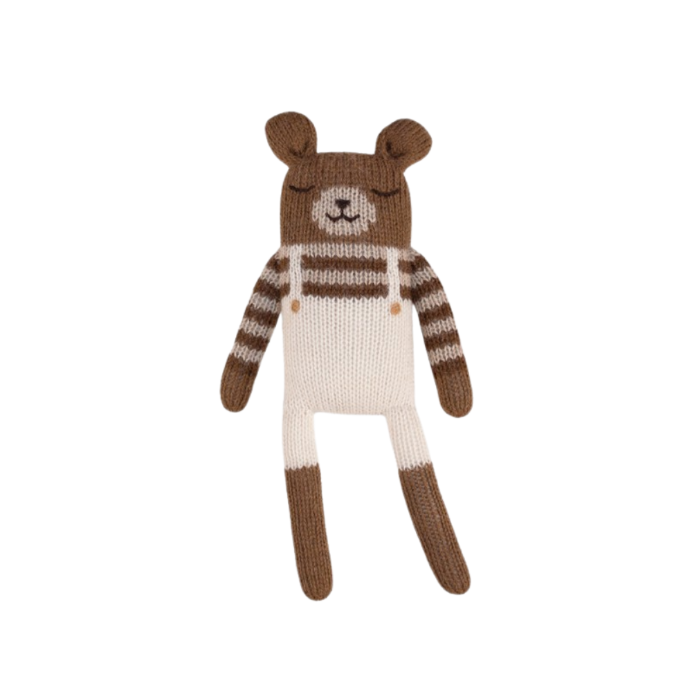 Teddy Knit Toy - Ecru Overalls