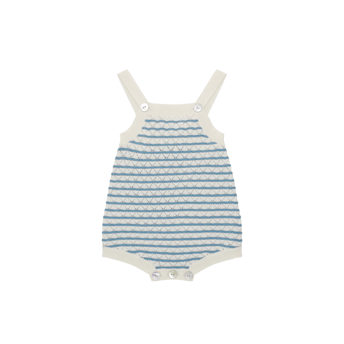 Baby Pointelle Romper - Ecru/Sea
