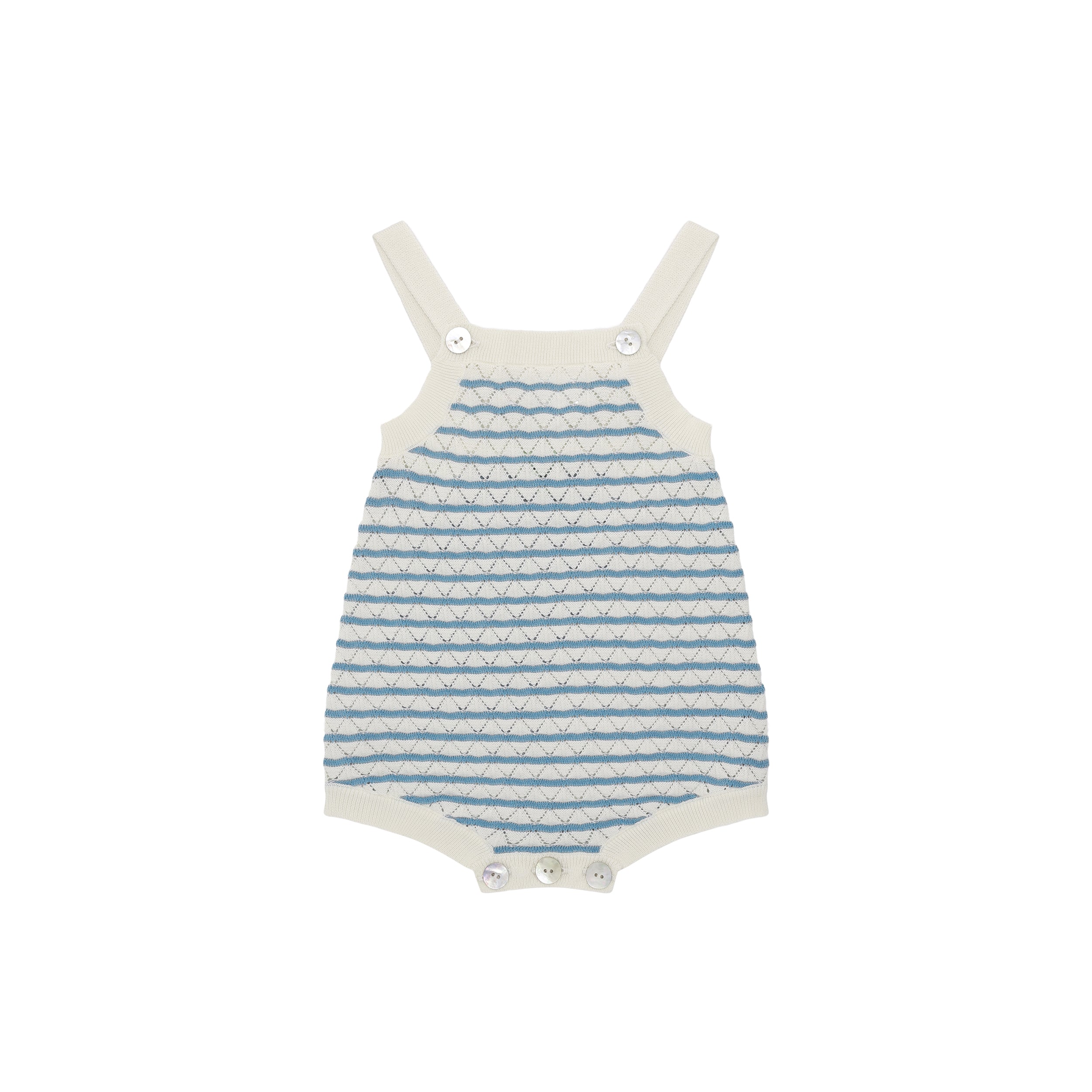 Baby Pointelle Romper - Ecru/Sea