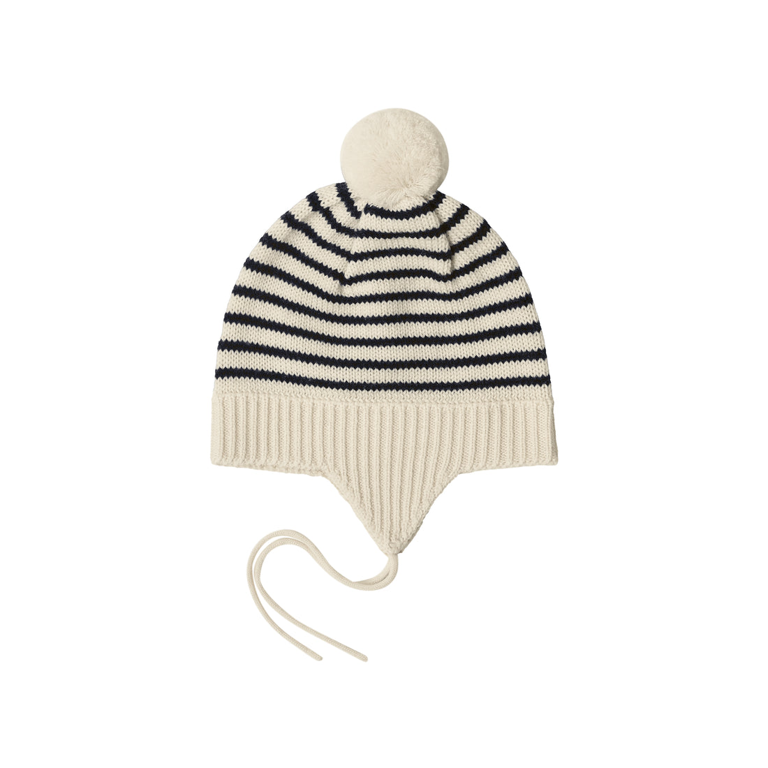 Baby Pompom Hat - Ecru/Dark Navy