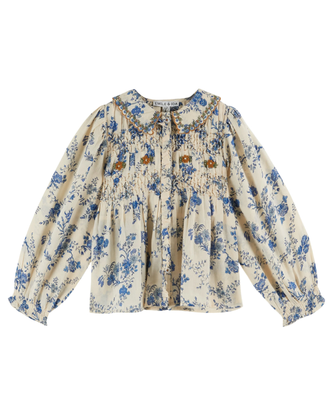 Embroidered Collar Smocked Blouse  - Orchid Blauw