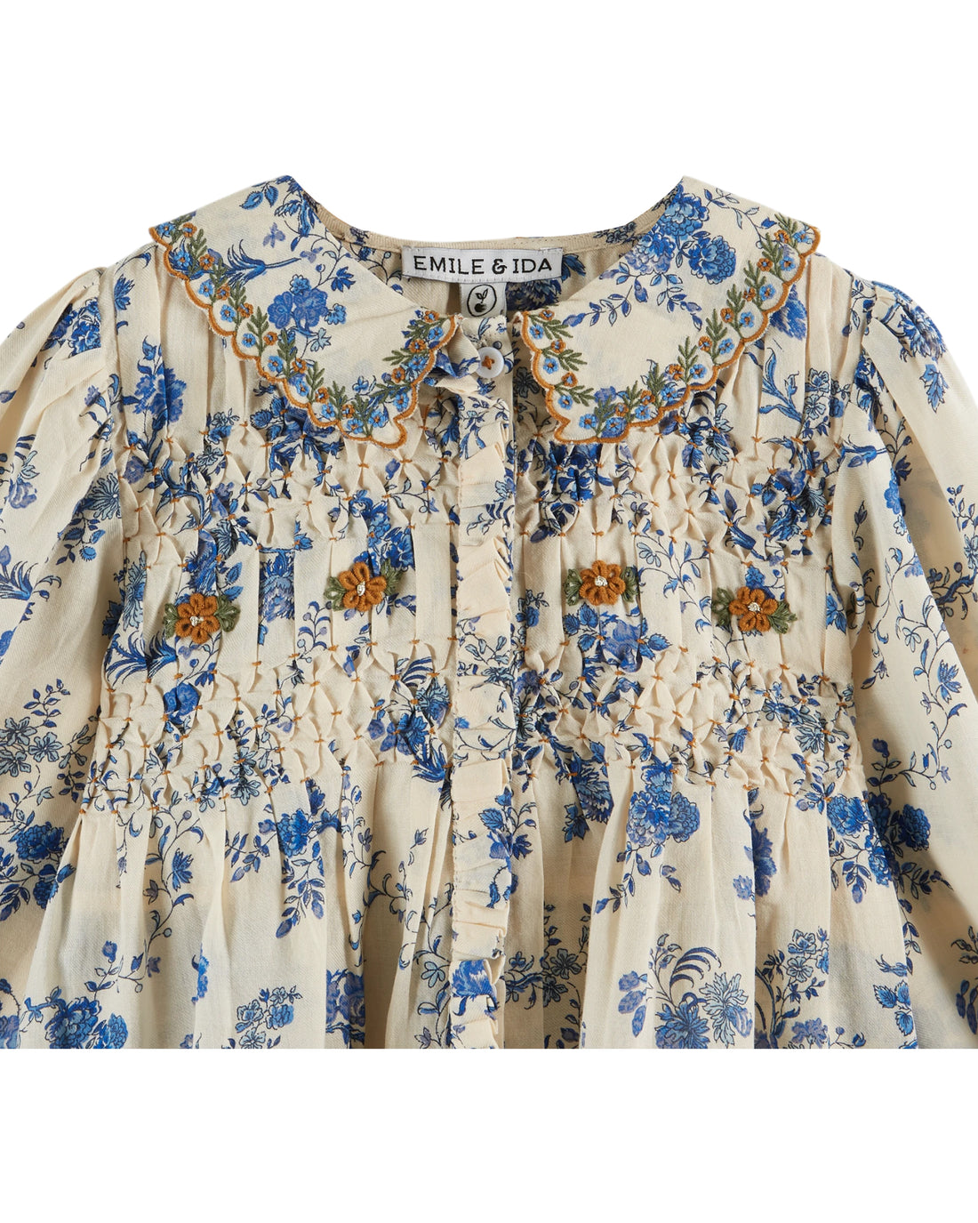 Embroidered Collar Smocked Blouse  - Orchid Blauw