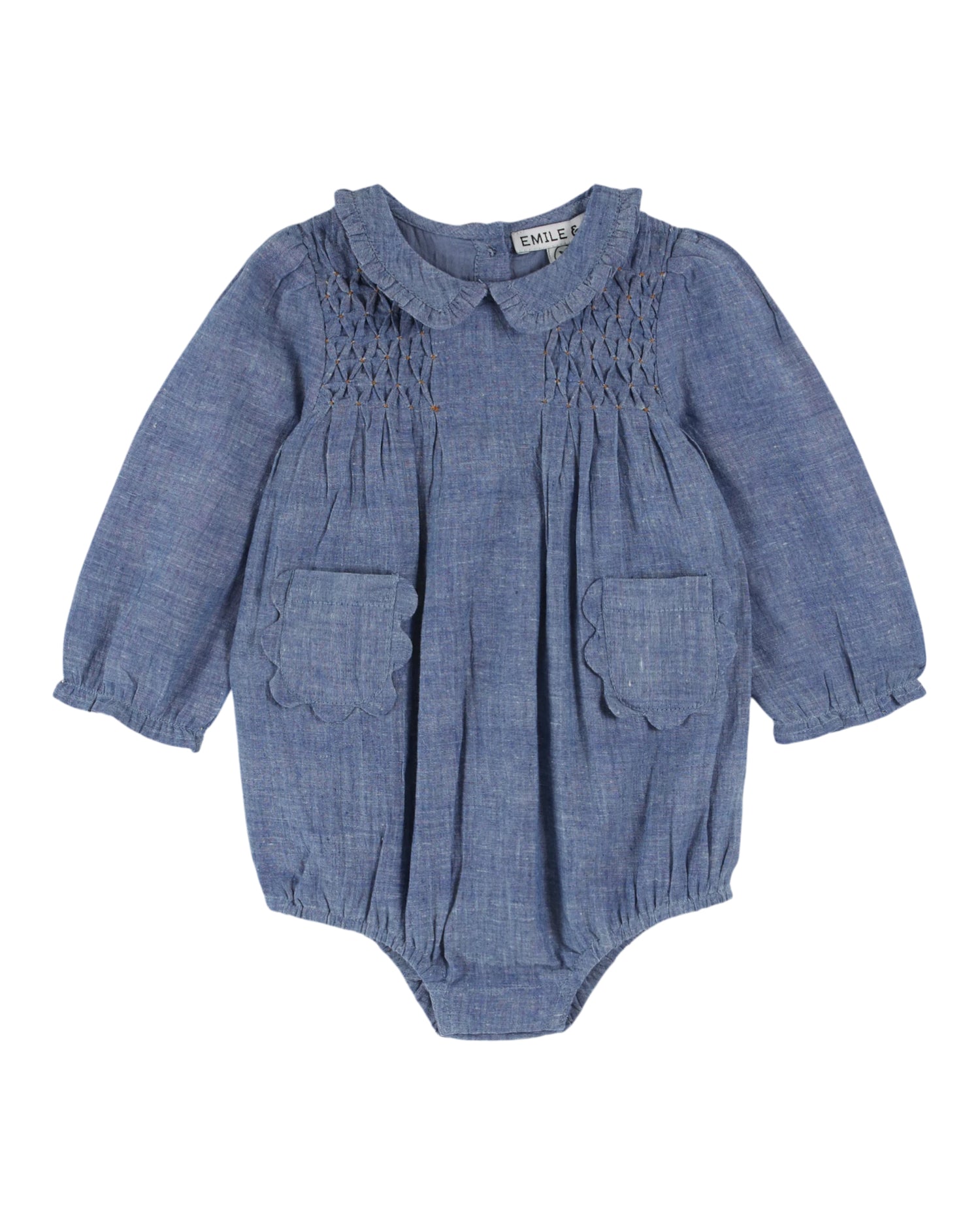 Chambray Smocked Baby Romper - Chambray