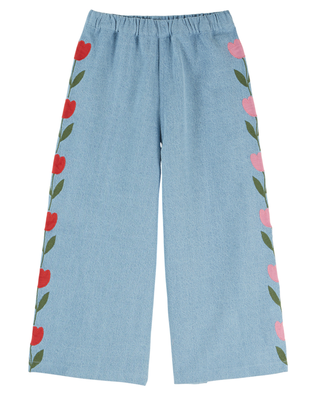 Denim Tulip Embroidered Trousers - Bleu Delave