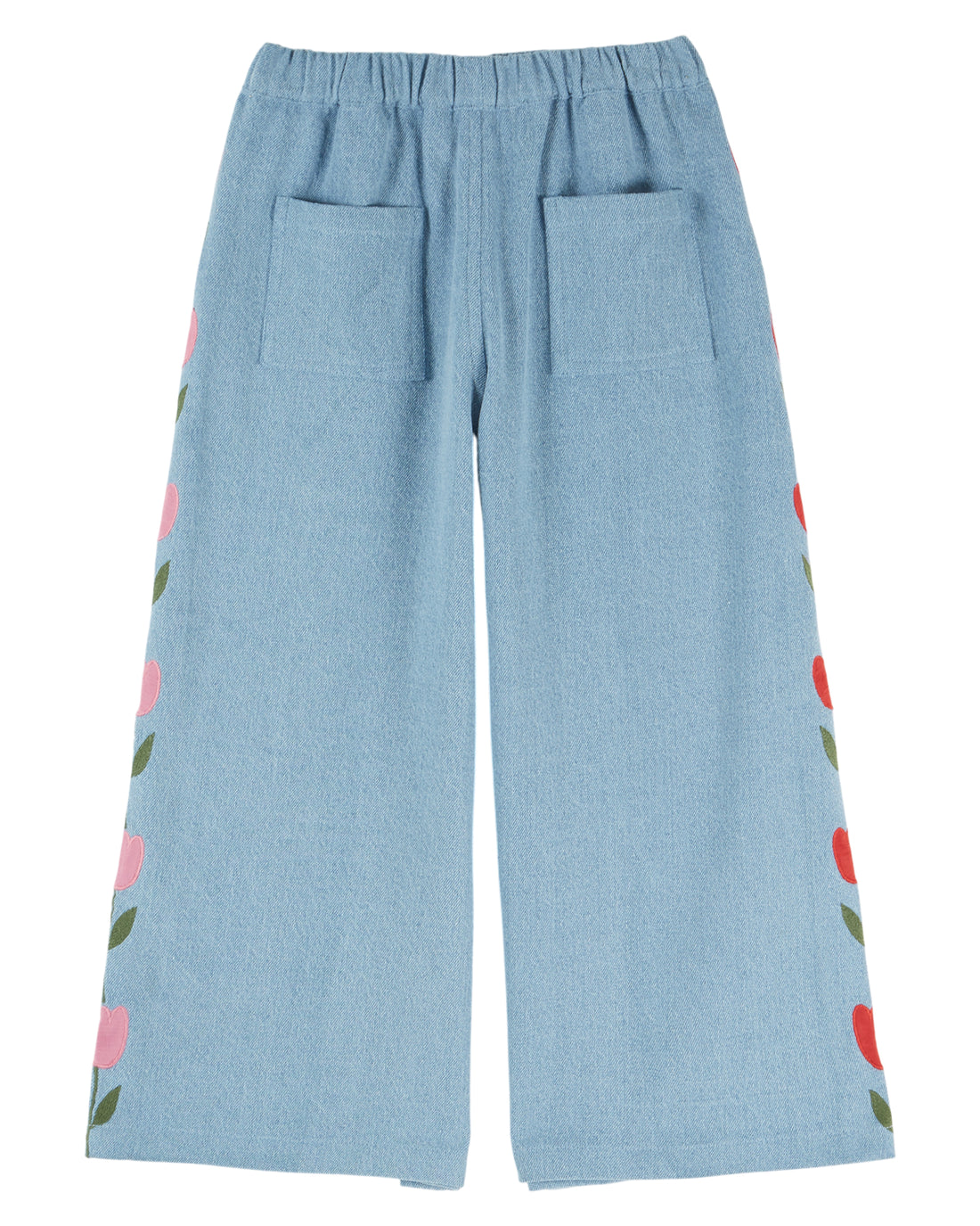Denim Tulip Embroidered Trousers - Bleu Delave