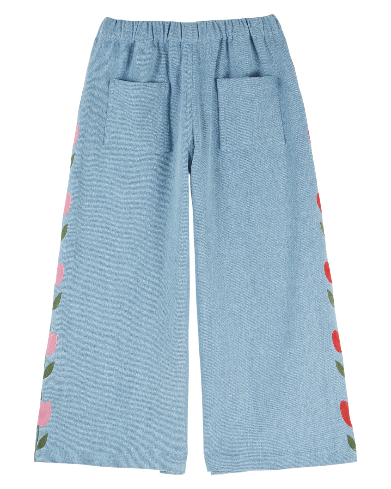 Denim Tulip Embroidered Trousers - Bleu Delave