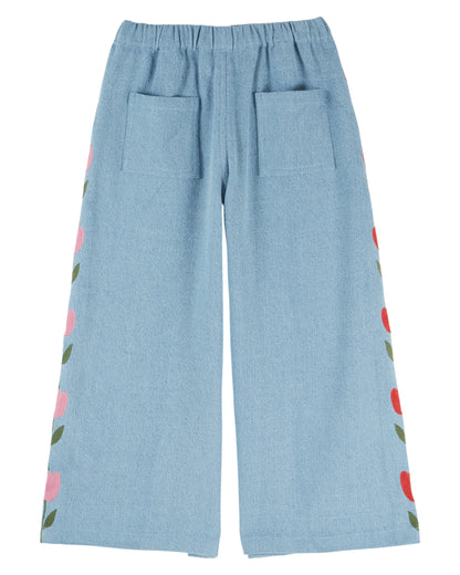 Denim Tulip Embroidered Trousers - Bleu Delave