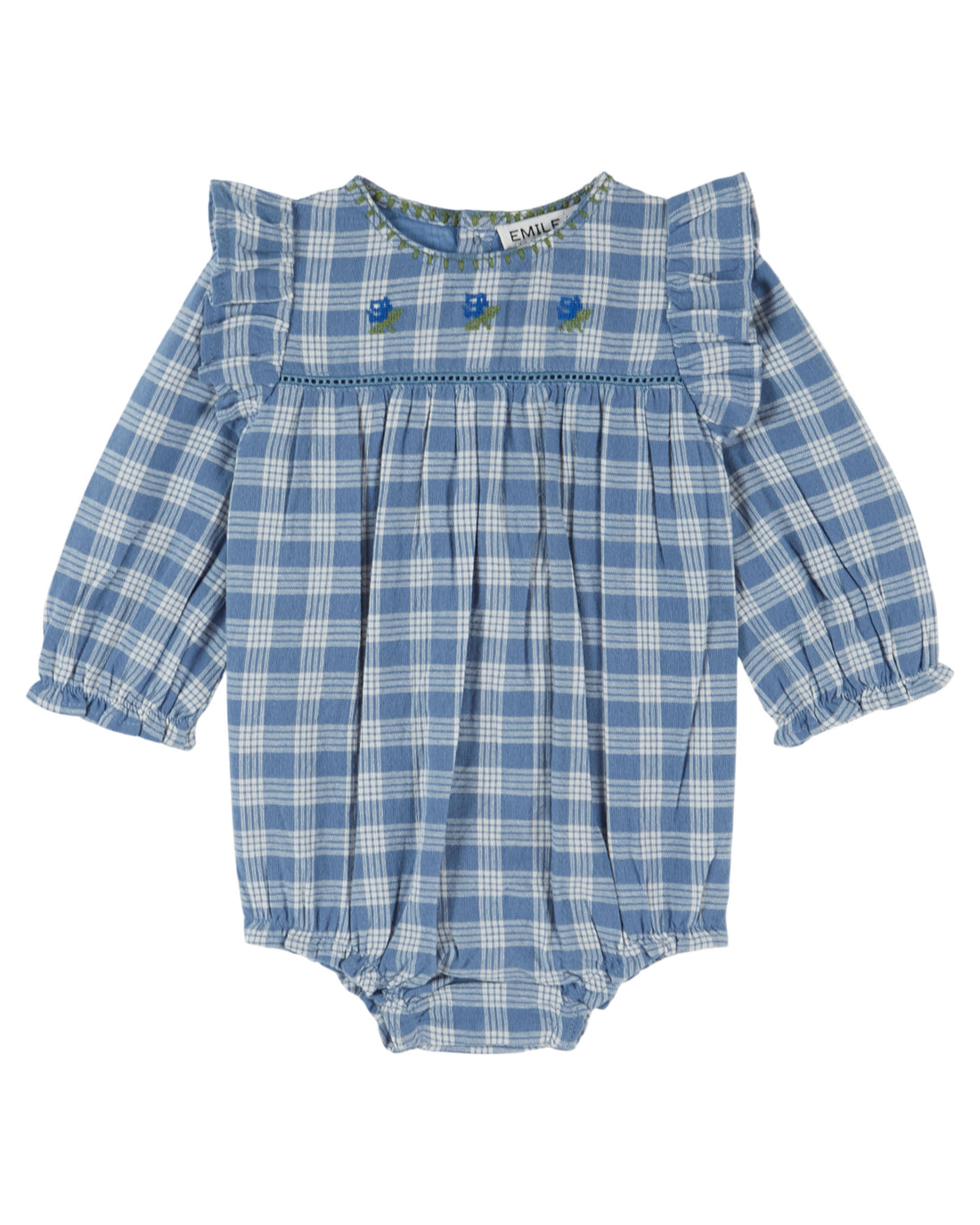 Embroidered Flounce Romper - Carreaux Celestine
