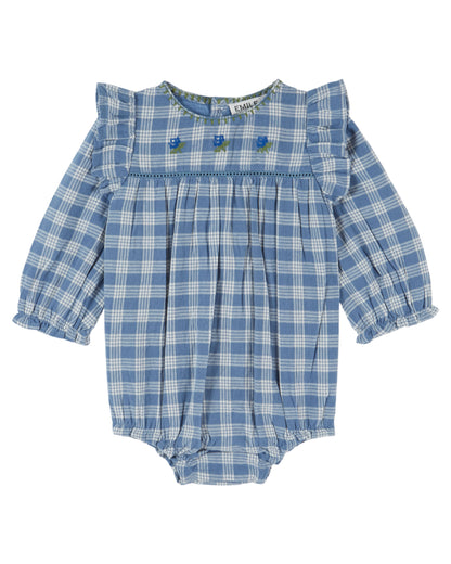 Embroidered Flounce Romper - Carreaux Celestine
