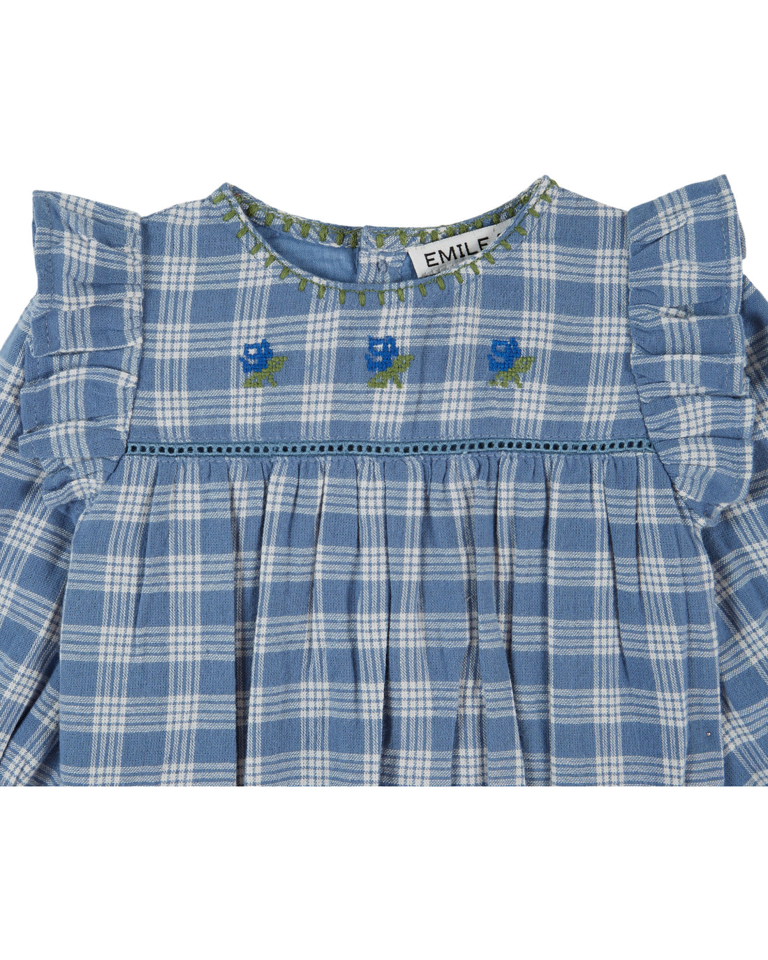 Embroidered Flounce Romper - Carreaux Celestine