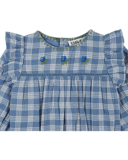 Embroidered Flounce Romper - Carreaux Celestine