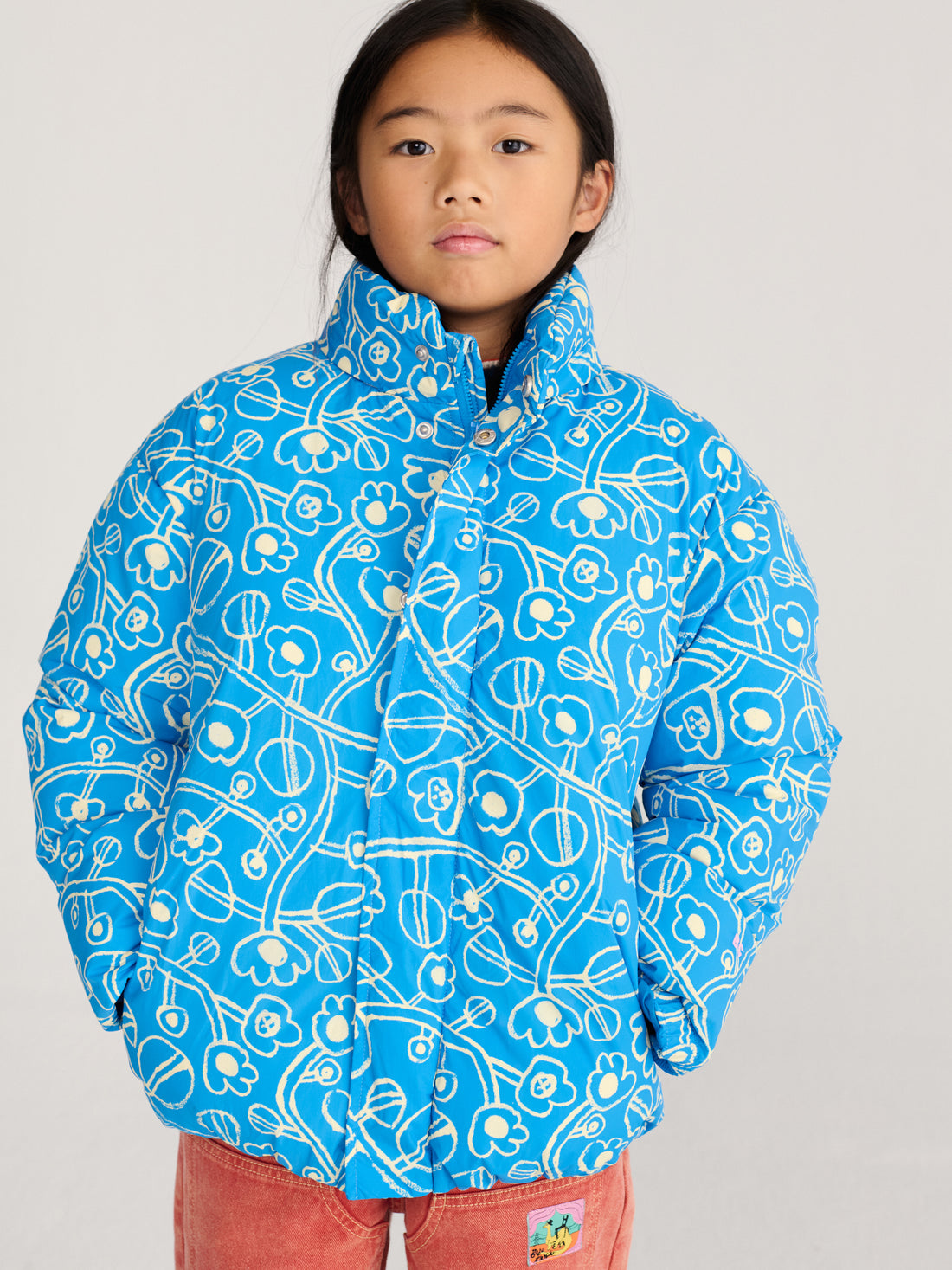 Sketchy Flowers All Over Anorak - Blue