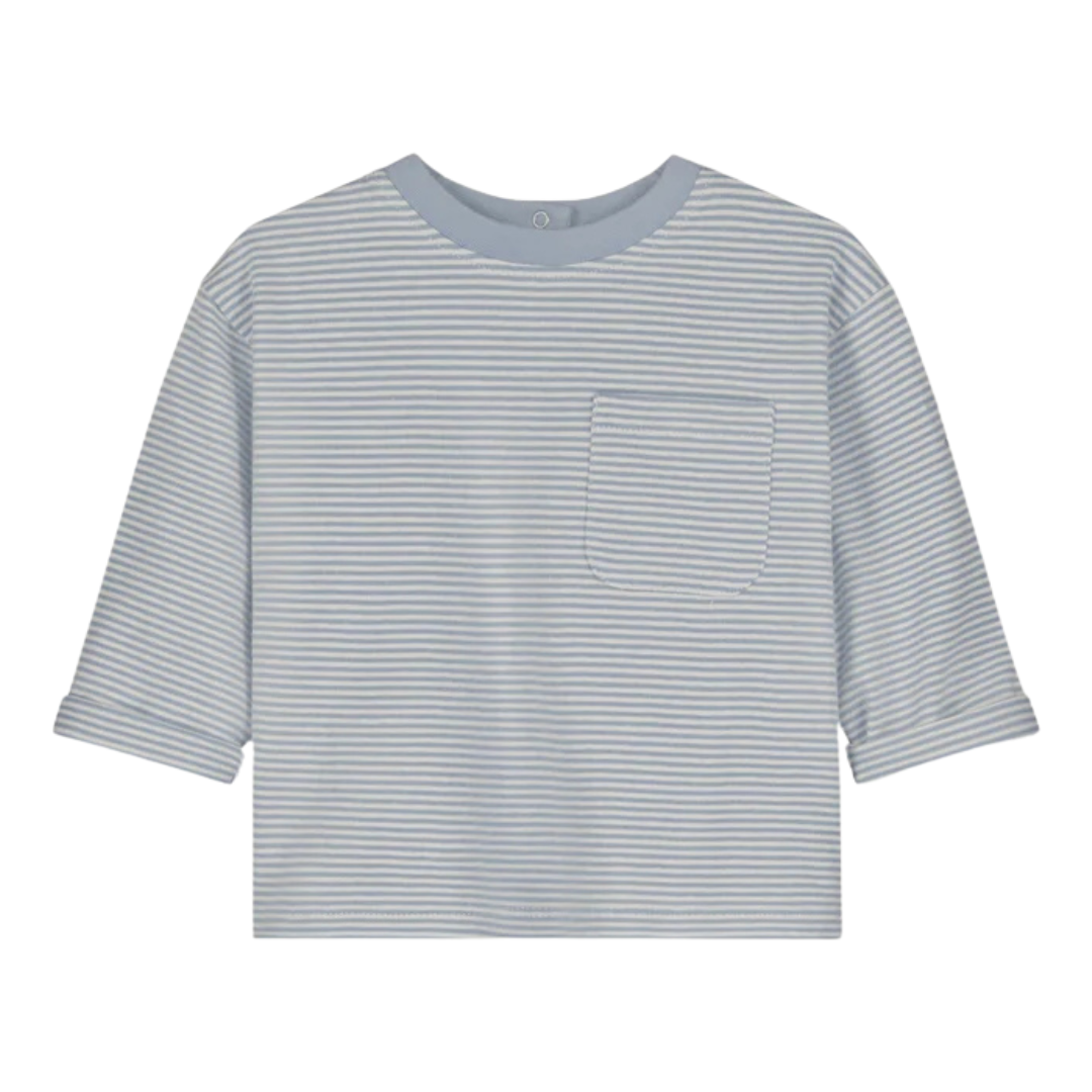 Baby L/S Pocket Tee Gots - Stone Gray/Cream