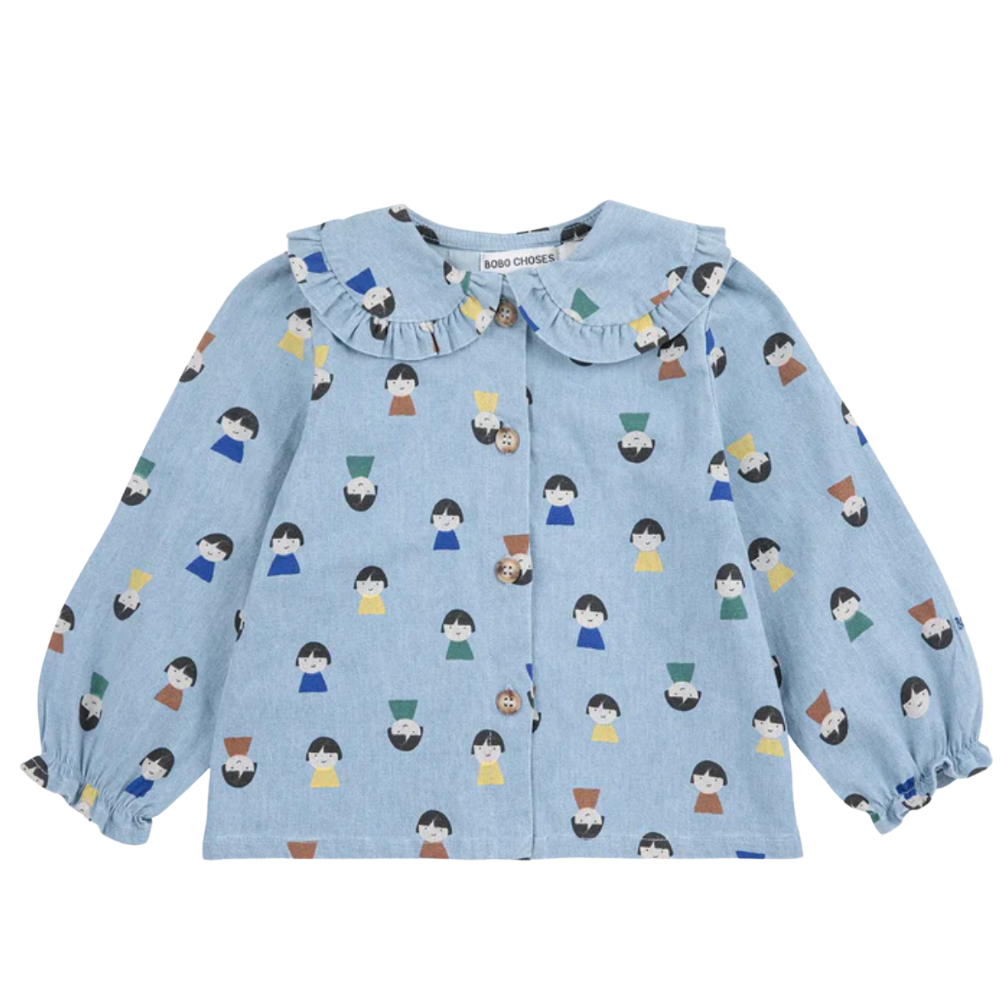 Game Pawns all over Blouse - licht Blauw denim