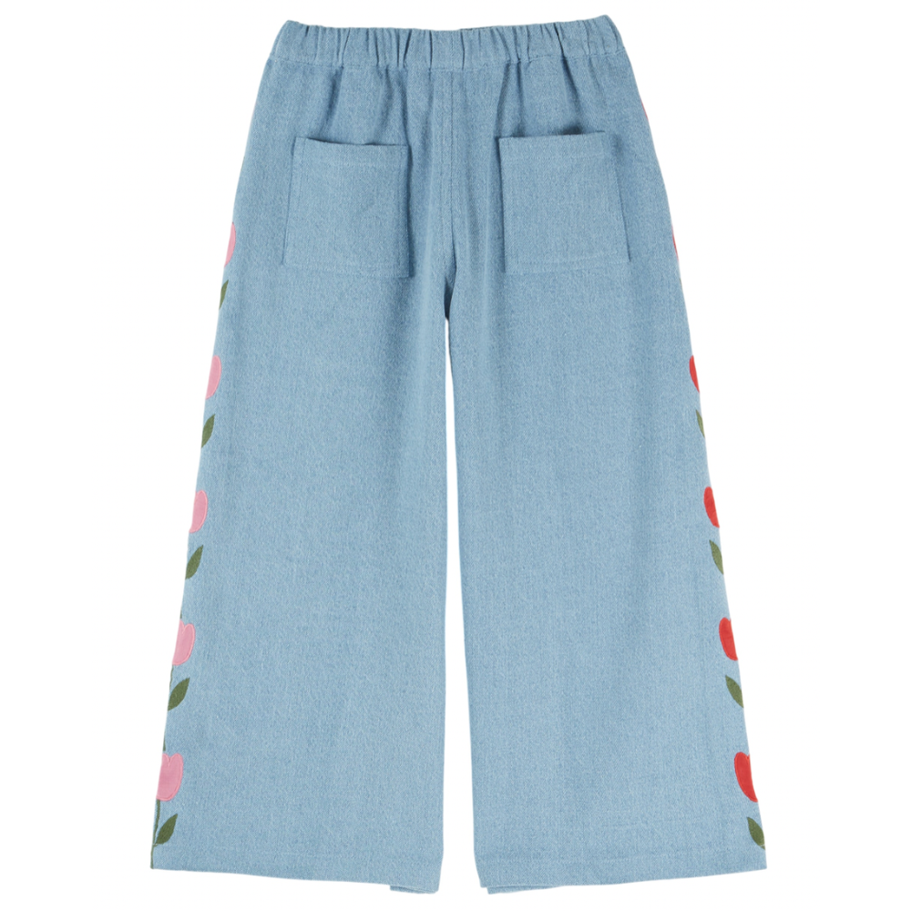 Denim Tulip Embroidered Trousers - Bleu Delave
