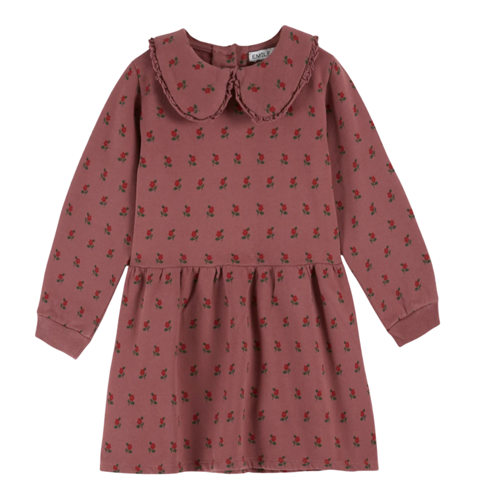 Jurk Bloemen Kraag -  Bruin Rood