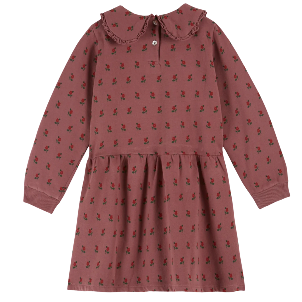Jurk Bloemen Kraag -  Bruin Rood