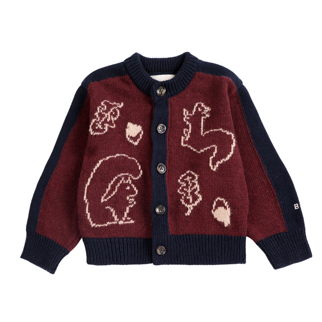 Forest Scene Cardigan - Burgundy Red