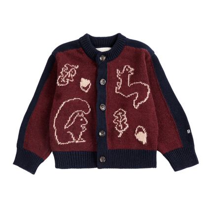 Forest Scene Cardigan - Burgundy Red