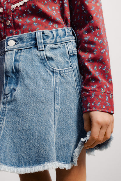 Ridge Denim Skirt - Mid Blue Denim