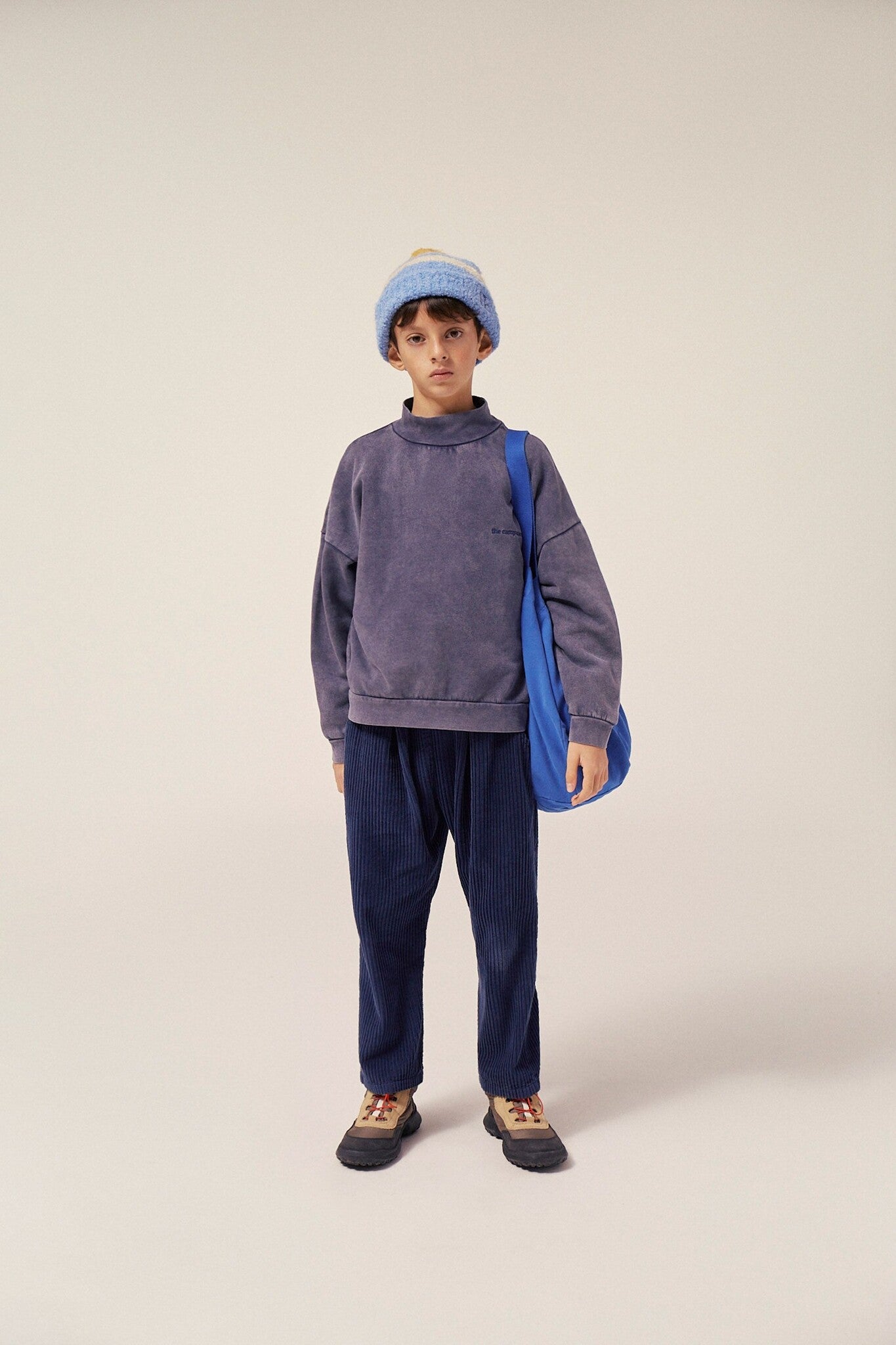 Blue High Neck Oversized Kids Sweatshirt - Blue