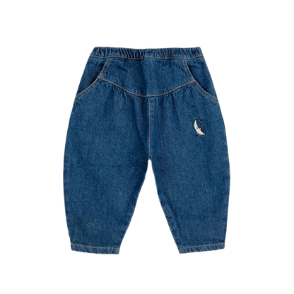 Baby Beneath The Moon Denim Baggy Pants - Navy Blue