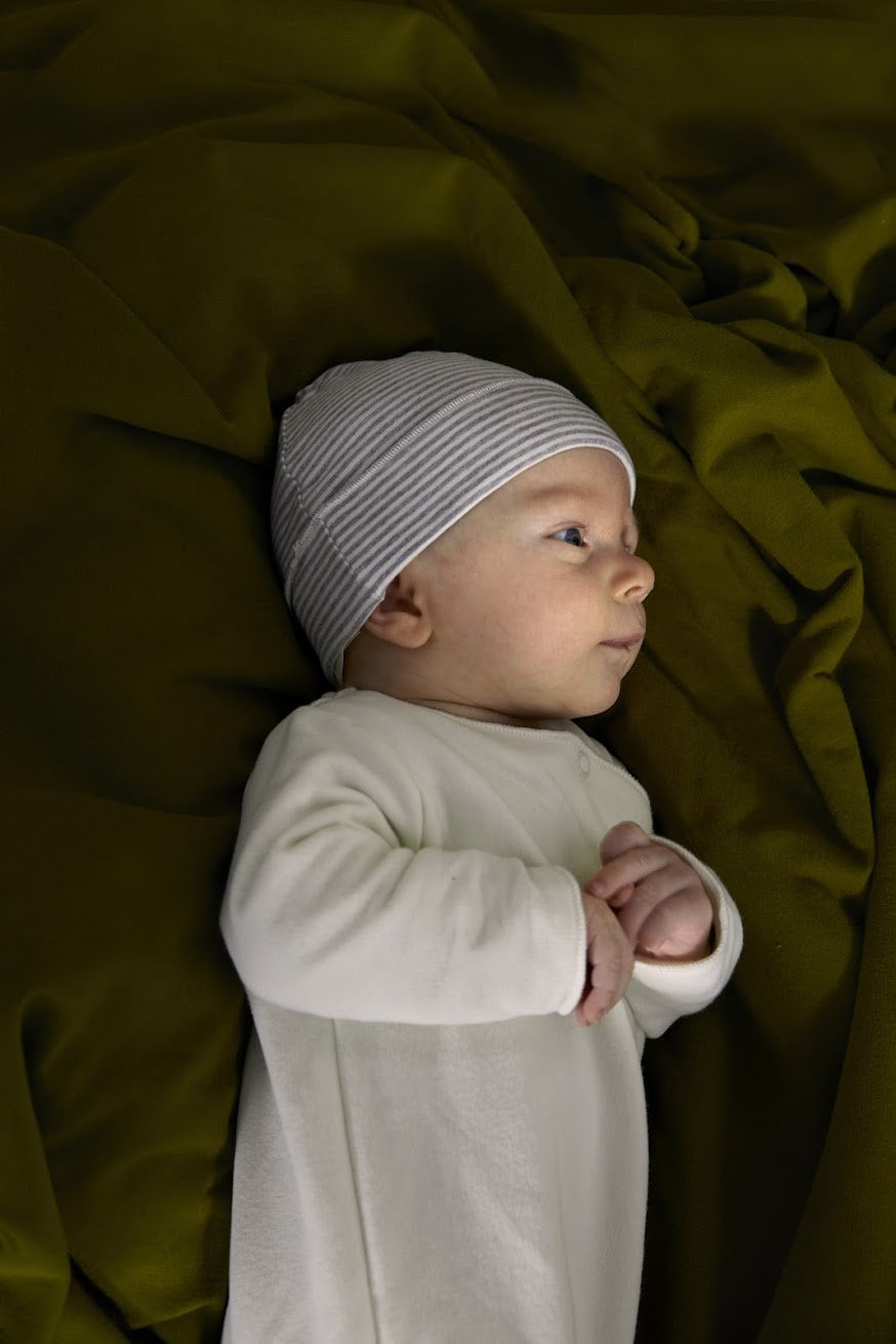 Baby Beanie - Grey Melange/Cream