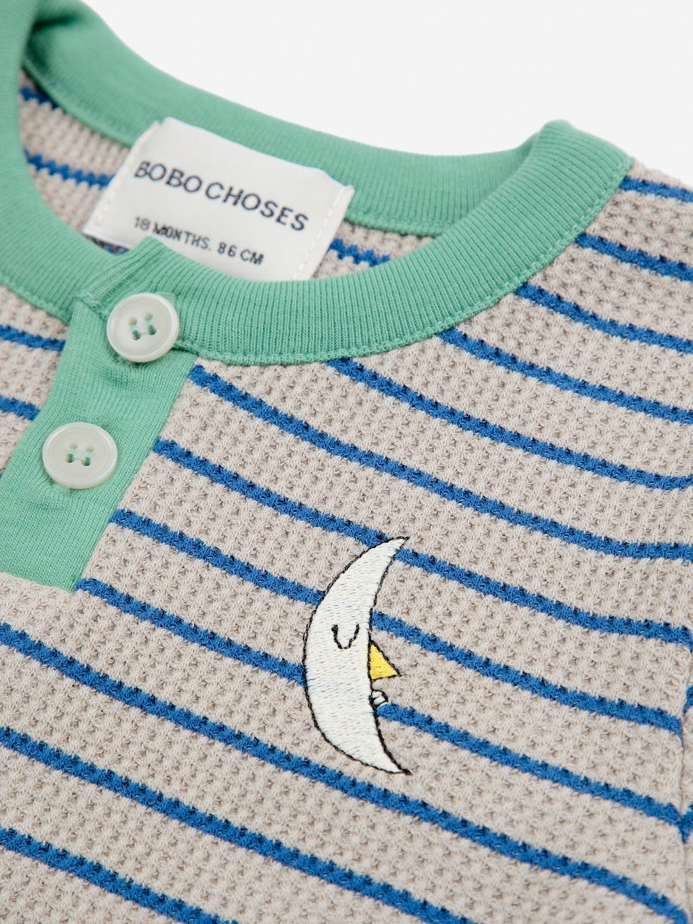 Baby Stripes Waffle Buttoned T- Shirt - Blue