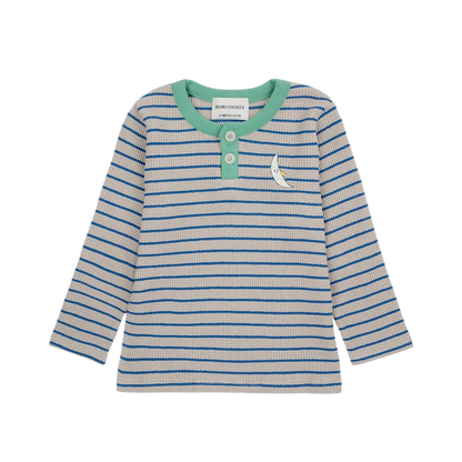 Baby Stripes Waffle Buttoned T- Shirt - Blue