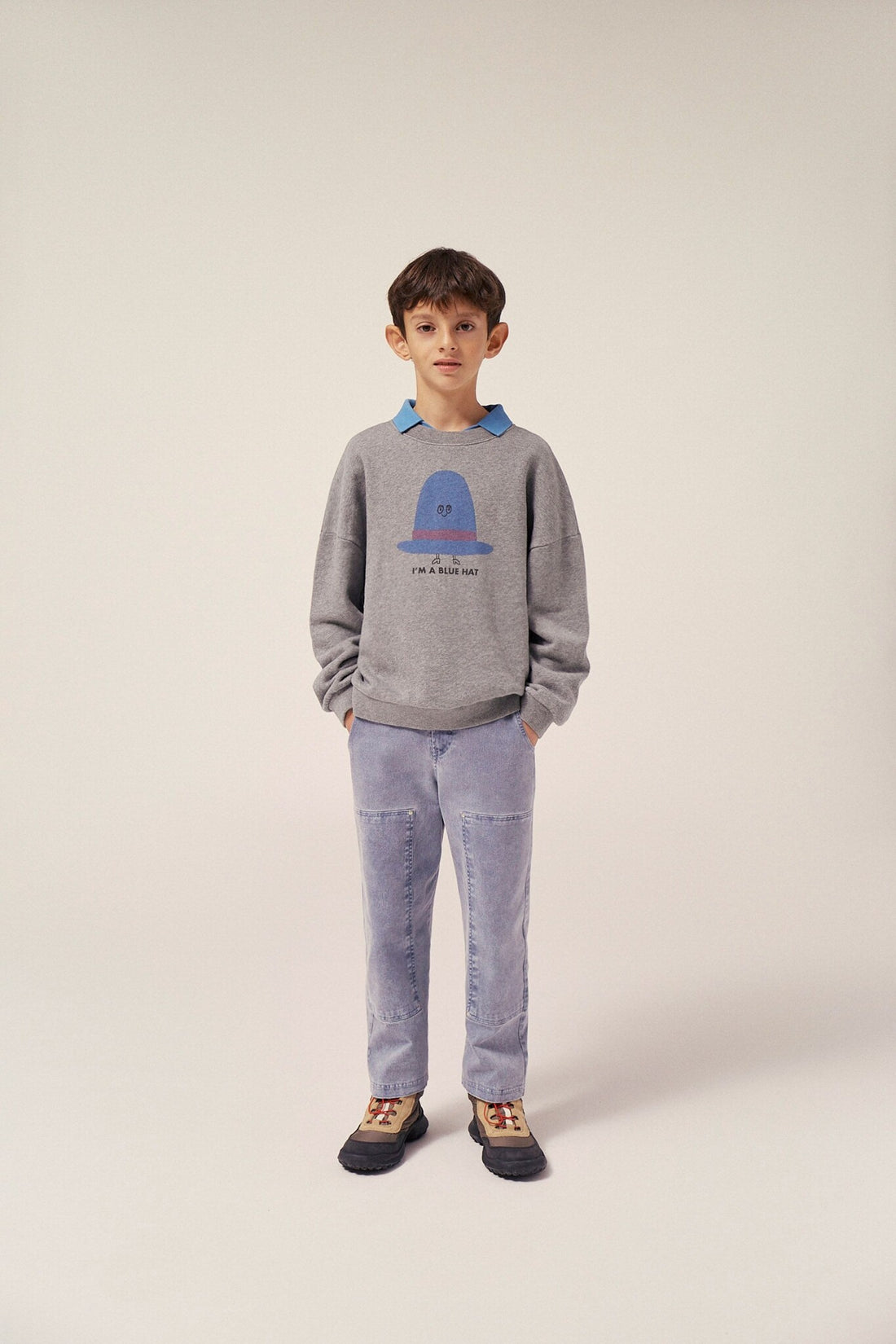 Blue Hat Oversized Kids Sweatshirt - Grey