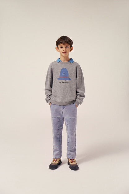 Blue Hat Oversized Kids Sweatshirt - Grey