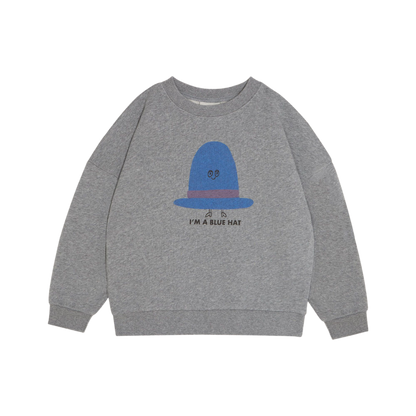 Blue Hat Oversized Kids Sweatshirt - Grey